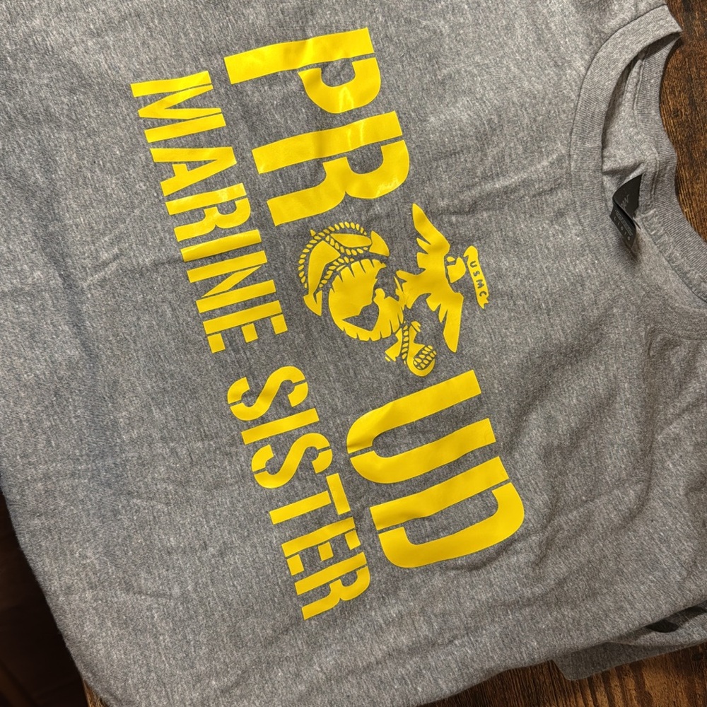 Gray and Yellow Proud Marine Sister T-Shirt